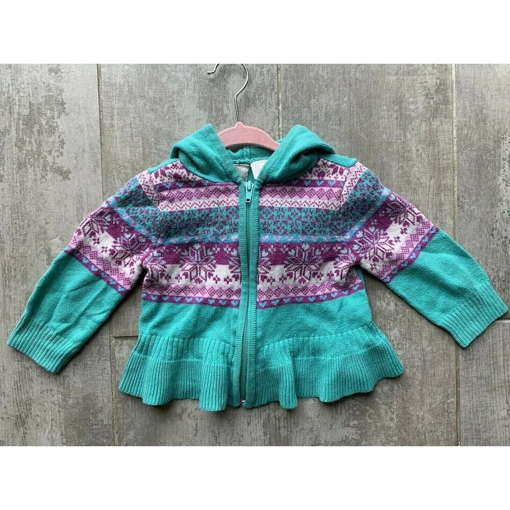 KOALA KIDS Winter Fair Isle Zip Up Tunic Peplum Sweater Jacket Hooded 6-9 Months